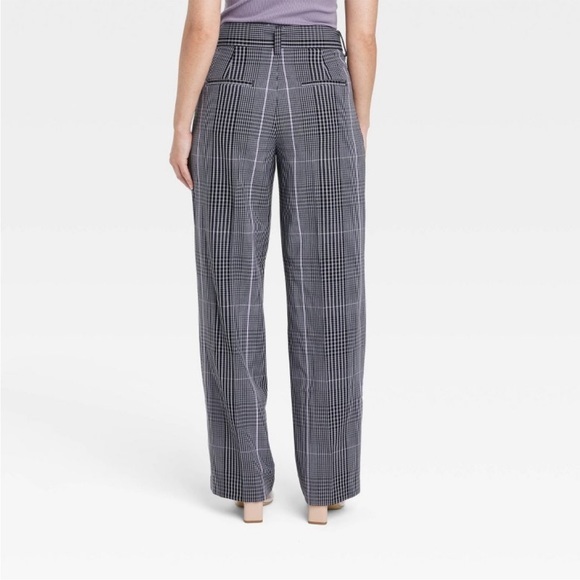 Gray Plaid High-Rise Relaxed Fit Straight Leg Belted Trousers - Picture 2 of 3